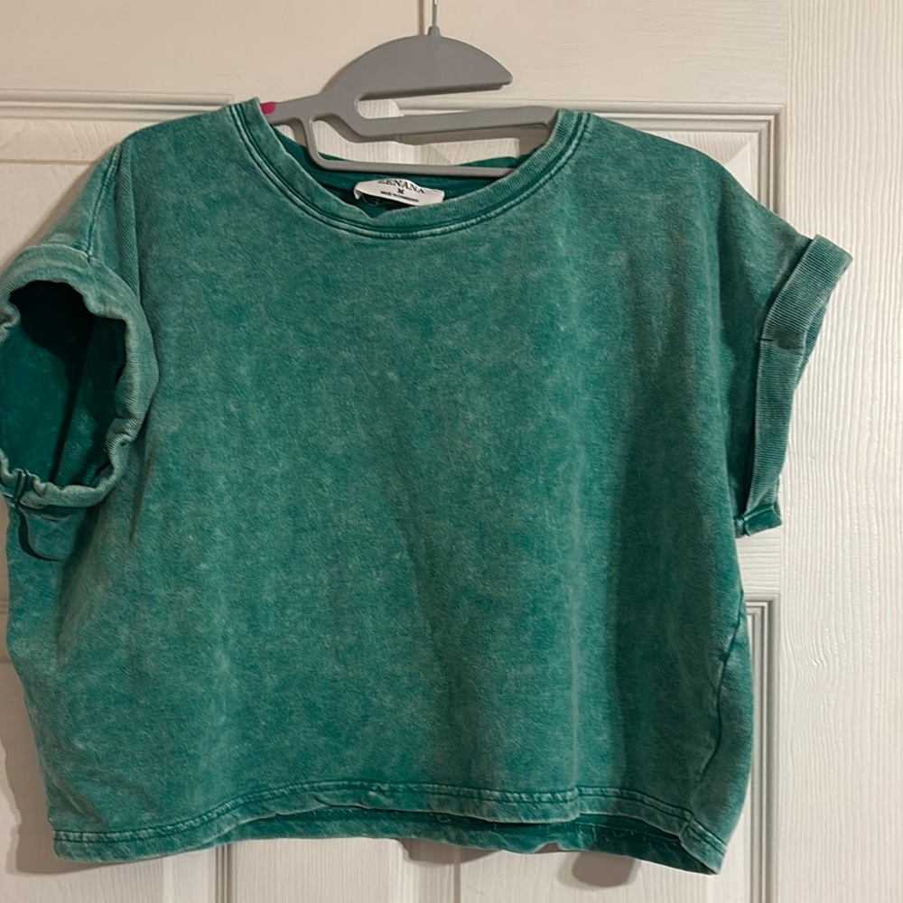 Zenana Acid Wash Green Crop Top